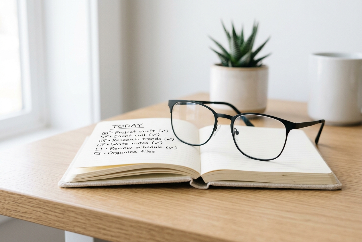Brille mit Checkliste